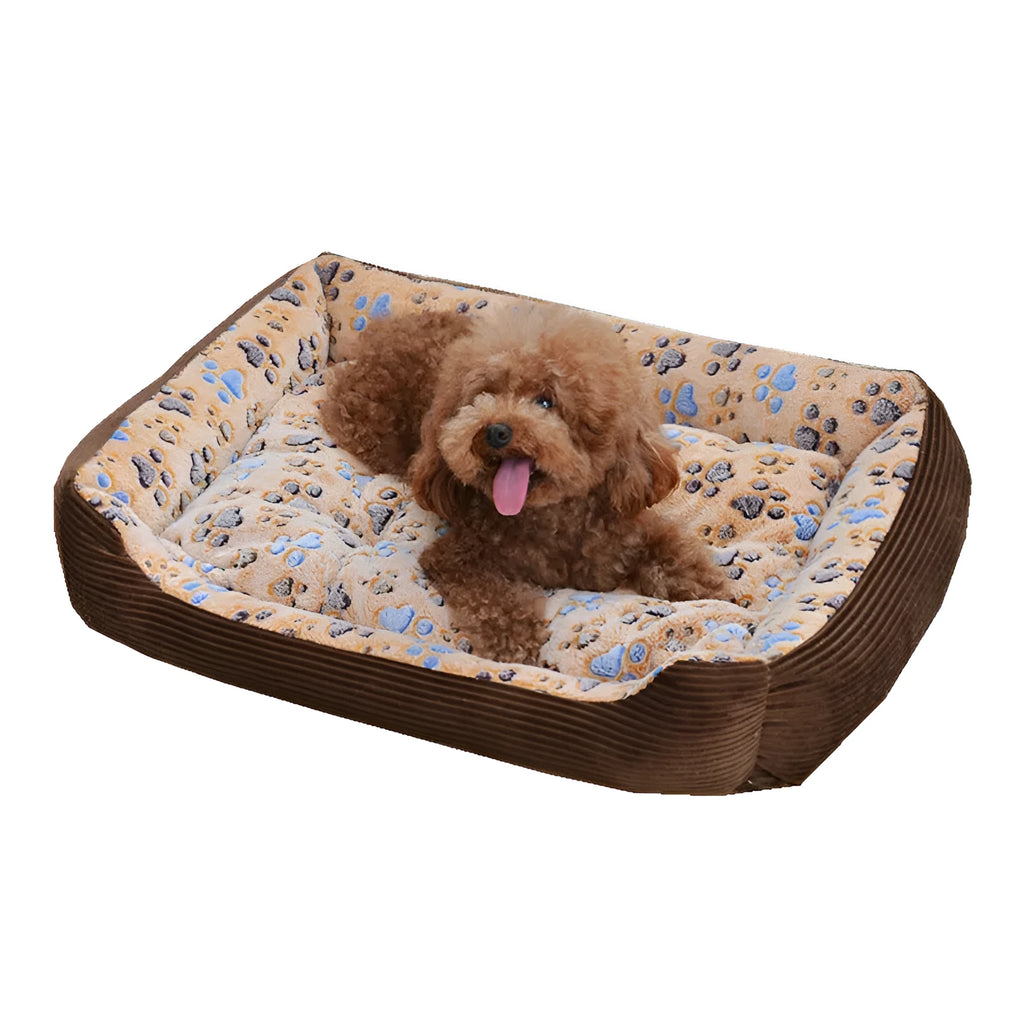 Camel coloured orthopaedic dog bed with 15cm plush foam cushion for small dogs in L size