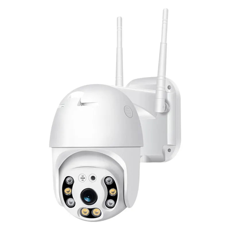 White hemispherical 4G remote monitor camera with 1080p 2MP sensor, 3.6mm lens, 32GB card and power supply