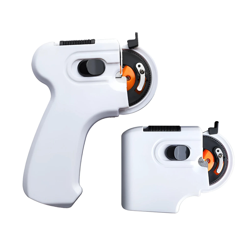 Fully automatic hook tie device in ABS plastic, shown in Black, Tan and White, with Long and Short size options for fishing hook tying.