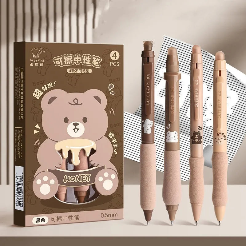 Erasable cartoon press gel pen with retractable 0.5mm tip in various designs