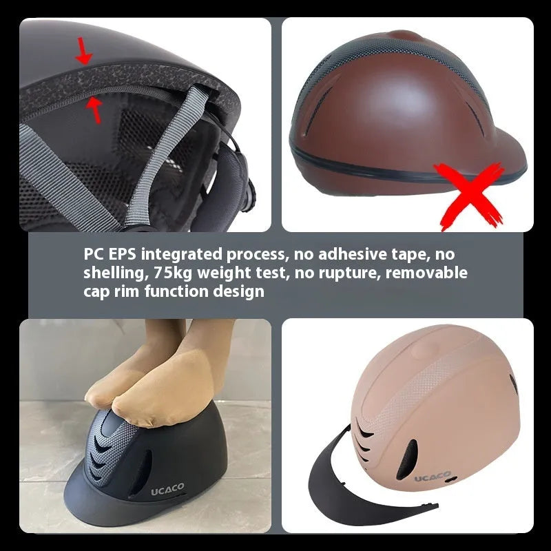 Breathable unisex riding helmet in carbon floral black, PC integrated moulding, equestrian protection helmet for adults and children