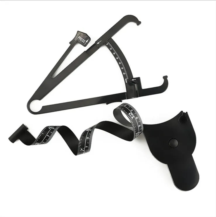Black ABS plastic body fat calliper skinfold measuring tool on a 1.5 metre cord.