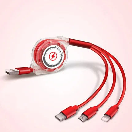 3 in 1 telescopic charging cable with TPE cable and titanium alloy connectors in multiple colours