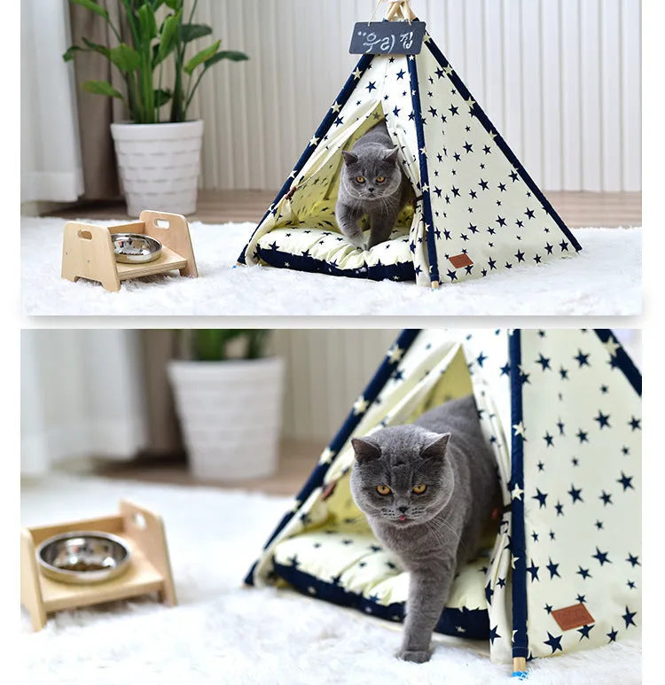 Portable washable cloth pet tent with pointed star pattern in large size for dogs and cats