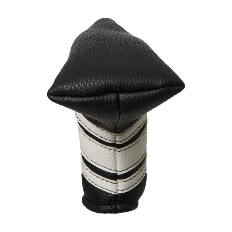 Black PU leather golf putter cover sleeve for protecting club head and shaft.