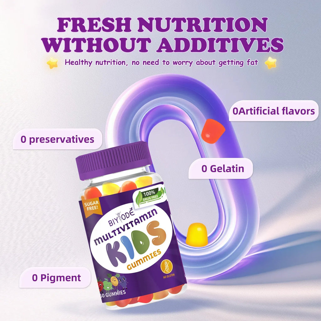 Bottle of 60 kids multivitamin gummies with private label option, original flavour, by Jiabeikang