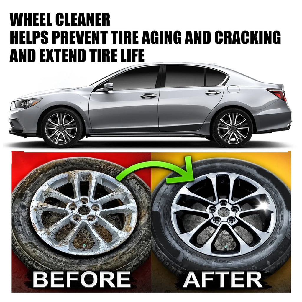 Car tire cleaner in a 4.5x18.7cm PE bottle with a 20x20cm towel for wheel hub cleaning
