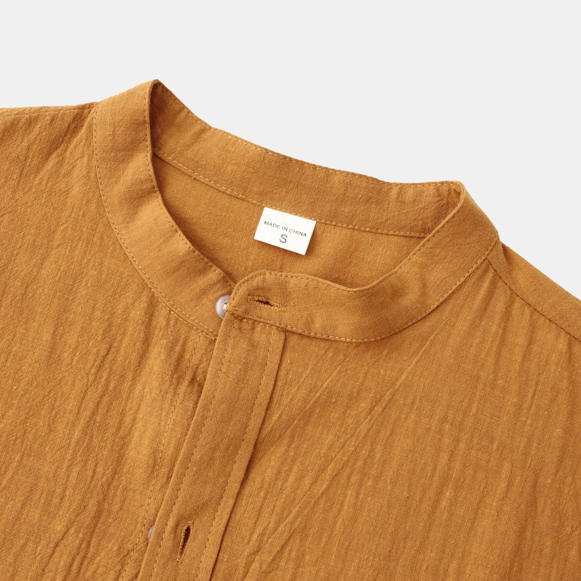 Men's brown cotton blend slim fit shirt and trousers clothing set