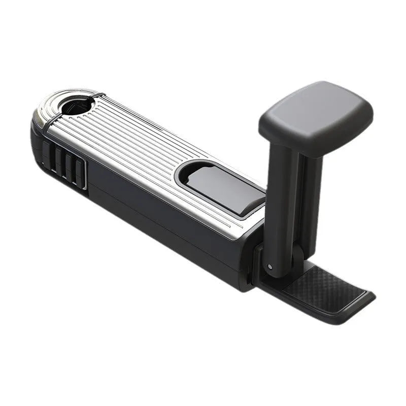 Car seat back rotating hook bracket for rear headrest vertical screen mount in black colour