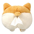Soft yellow corgi butt-shaped tissue box cover with elastic strap for car sun visor.