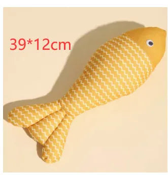 Catnip fish cat toy in yellow, red, or blue colour options for feline boredom relief