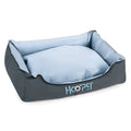 Soft grey pet bed with removable cover shown in small, medium, and large sizes for dogs and cats