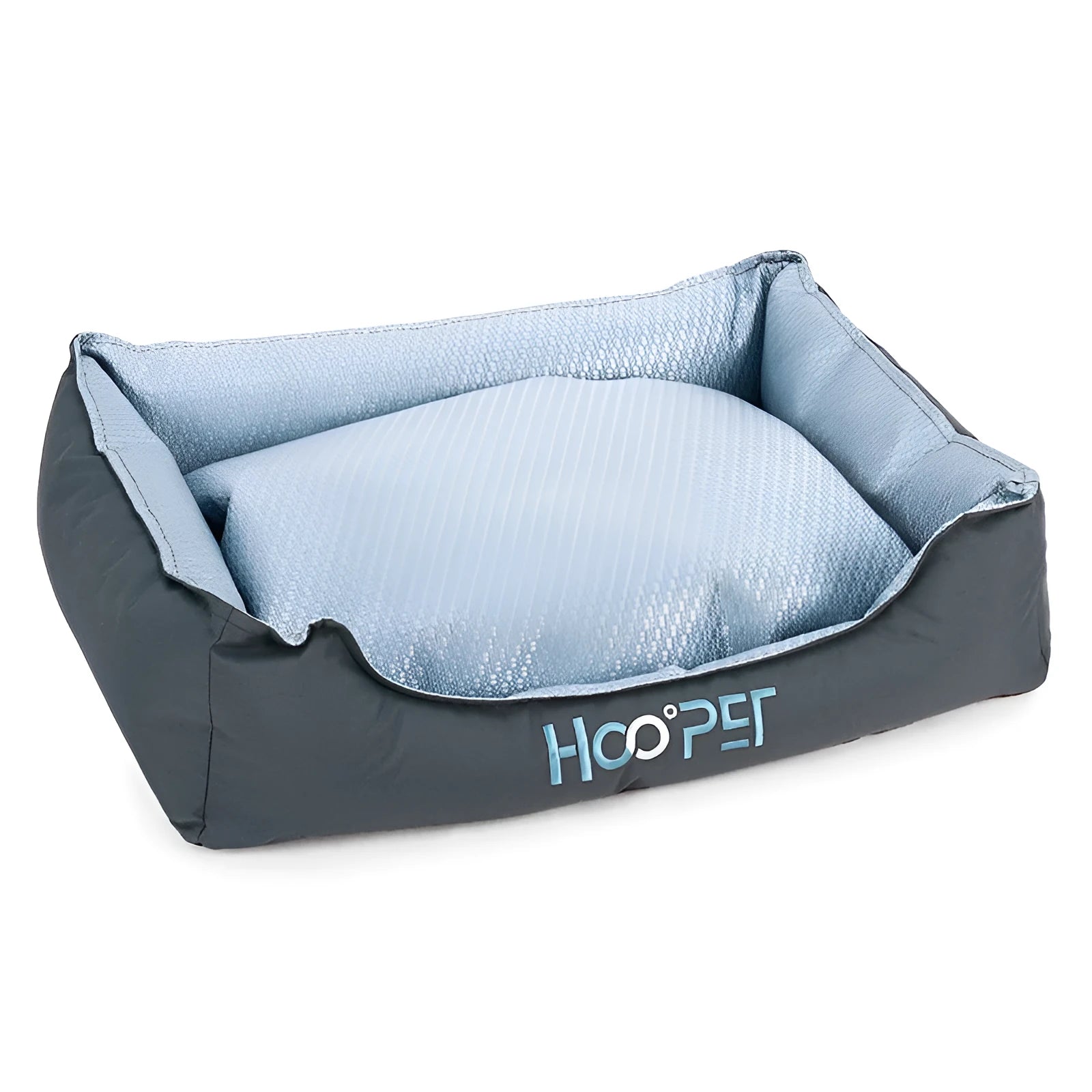 Soft grey pet bed with removable cover shown in small, medium, and large sizes for dogs and cats