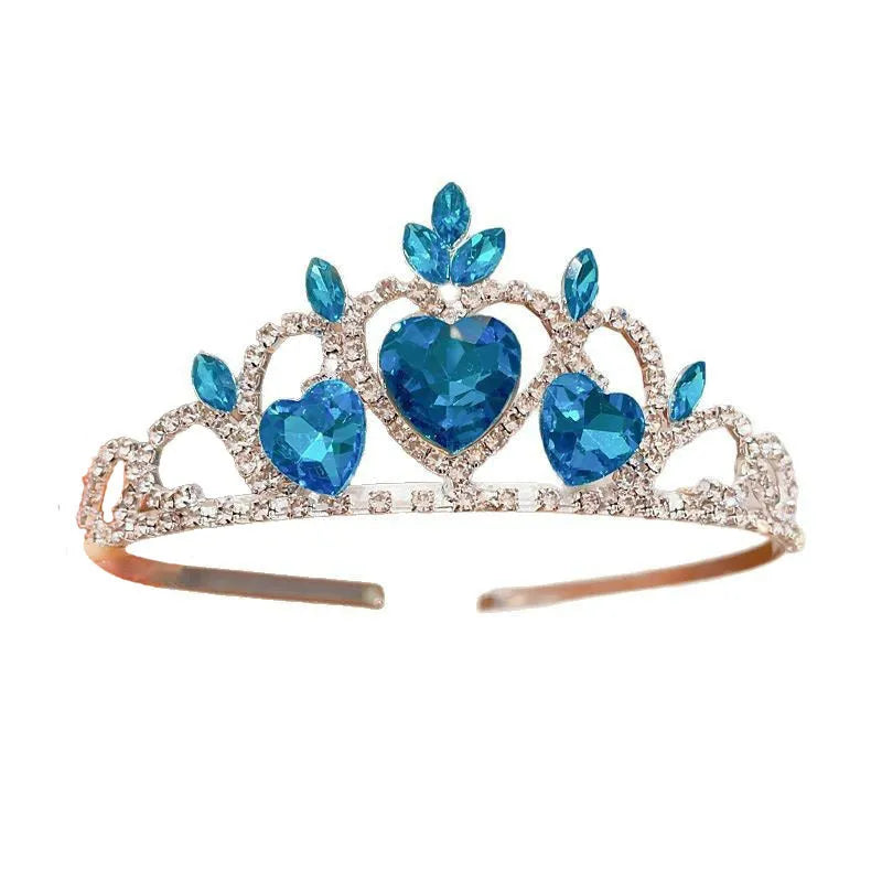 Girl's shiny metal headband with a crystal crown design in pink, light blue, and light purple colours.