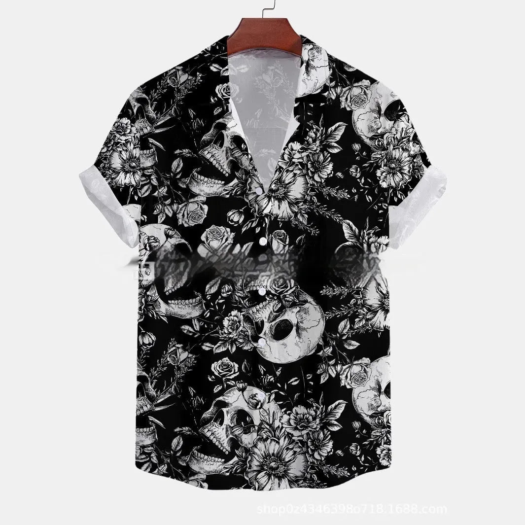 Men's casual short-sleeved printed shirt with floral pattern in loose cardigan style