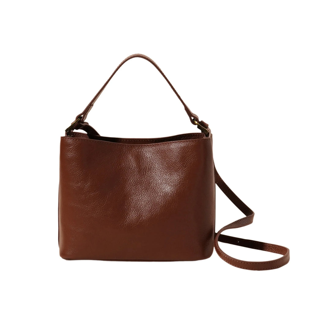 Sugar brown vintage cowhide leather women's shoulder bag with square design and internal compartments