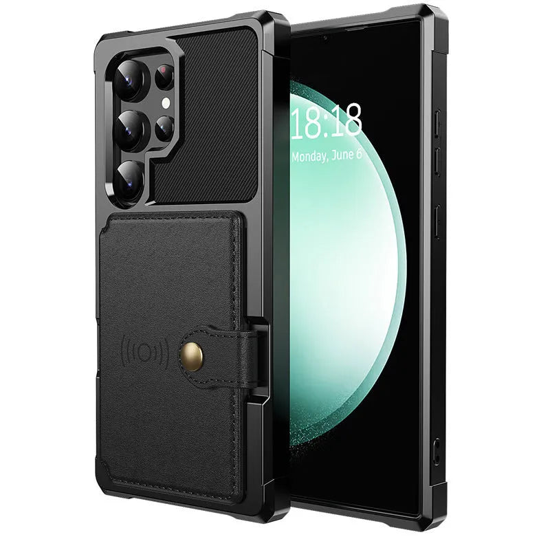 Plug-in drop-resistant car phone case for Samsung, flip style, black TPE with card slot