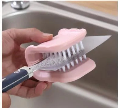 U-shaped ABS plastic knife and cutlery cleaner brush in kitchen setting