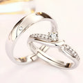 Simple sterling silver couple ring with diamond inlay in white gold finish