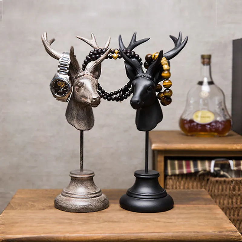 Natural resin animal figurine home decor in black, white, or wood colour, 32cm tall.
