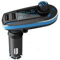 BT618C black vehicle Bluetooth MP3 player and FM transmitter with LCD screen, shown plugged into a car power socket.