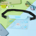PVC waterproof mobile waist bag with touch screen and adjustable strap, blue whale cartoon design