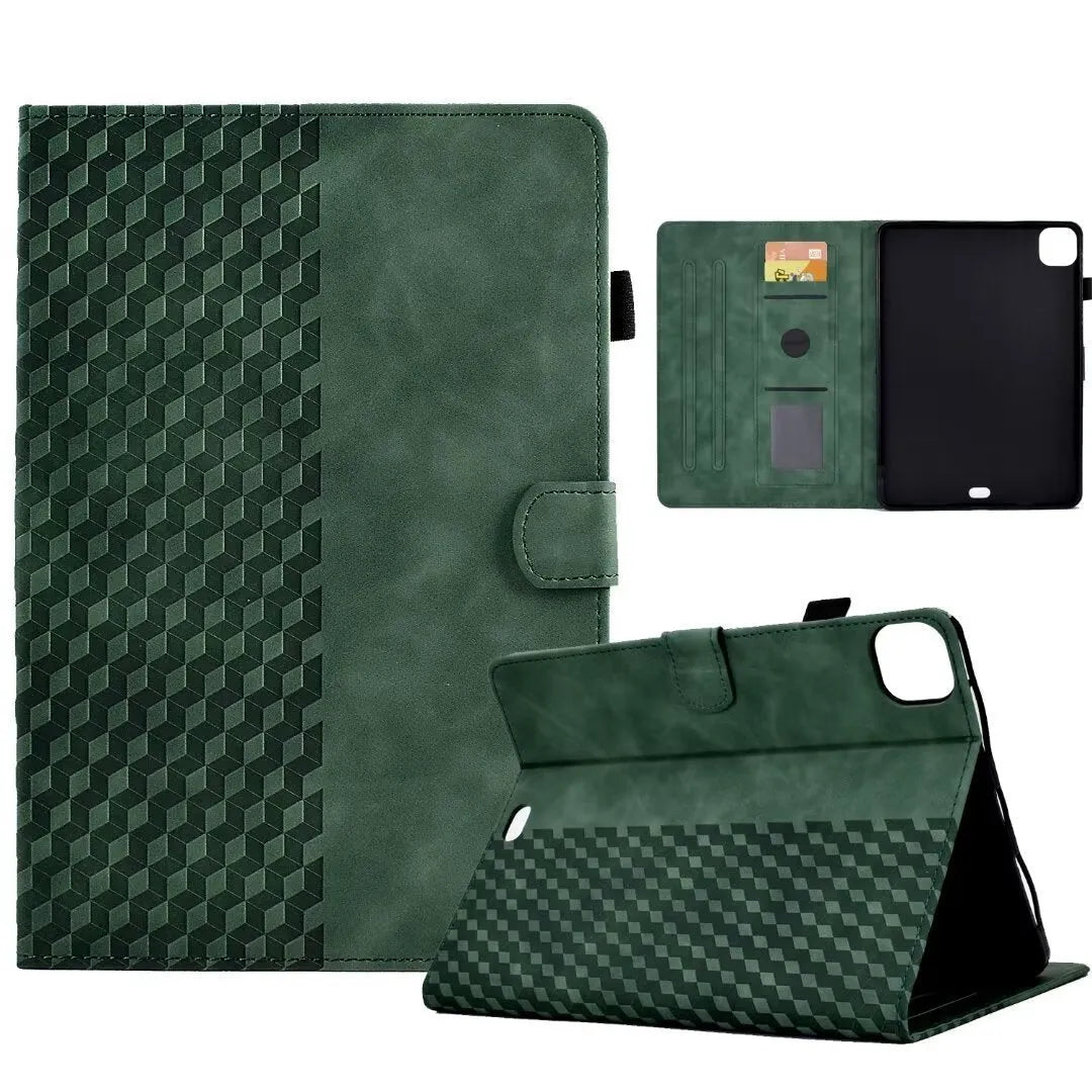 Leather iPad case with card holder for iPad Pro 11 and iPad Air 11 in diamond embossed pattern