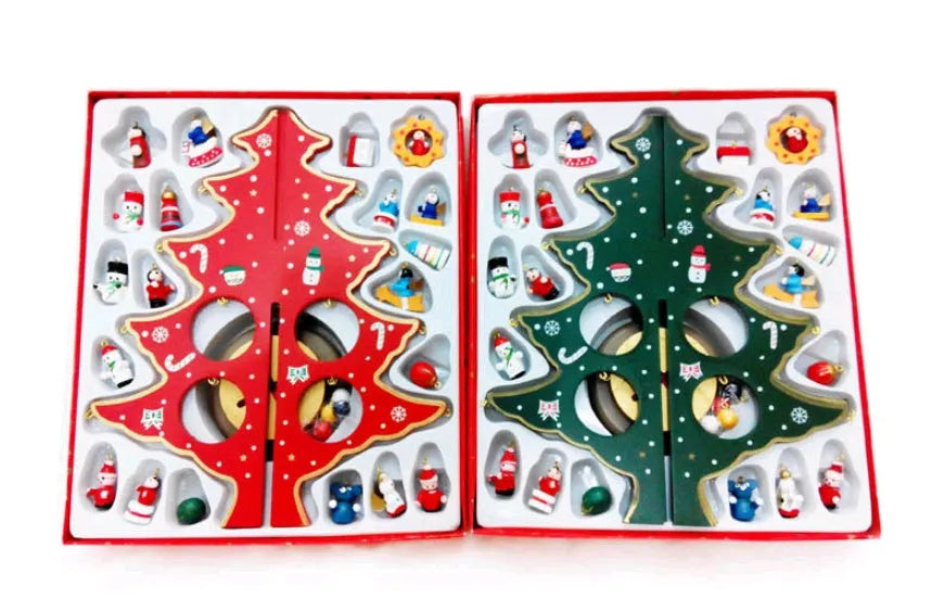 Hand-painted wooden Christmas tree decoration in red or green colour with 36cm height for desktop display