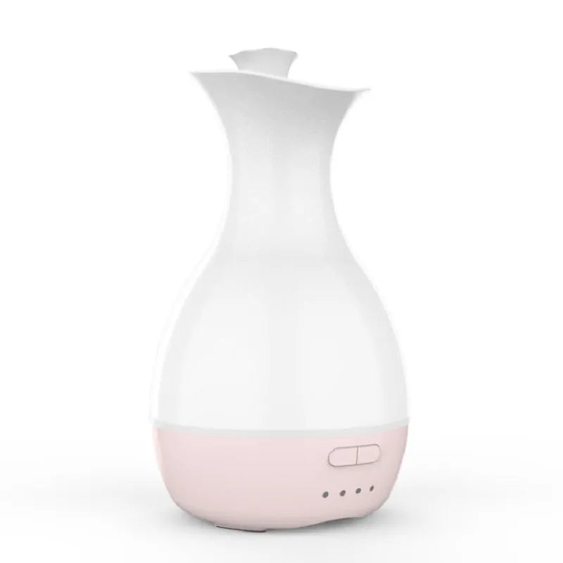 Pink and white ultrasonic aromatherapy humidifier with colourful LED night light and 200ml water tank