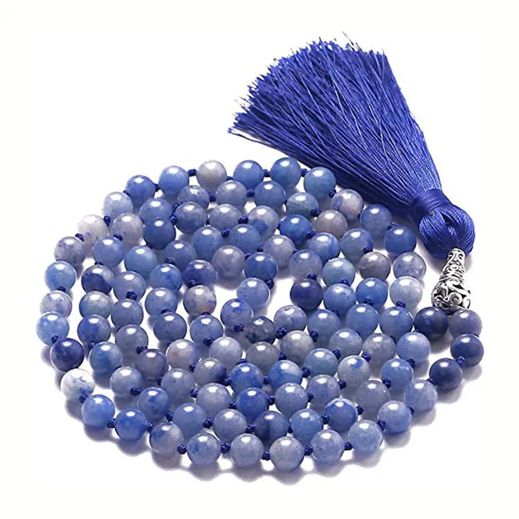 Geometric agate tassel necklace with multi-stone pattern showing Indian agate, turquoise, lapis lazuli, and amethyst beads