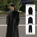 Mid-length thick loose Korean style trench coat suit set for women winter casual wear, colour Dark Gray, front view