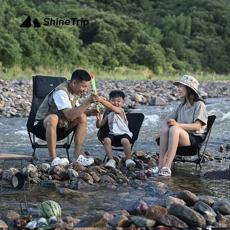 Aluminium alloy foldable moon chair in army green colour with a high back style, shown in a folded and unfolded state.