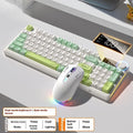 Wireless Bluetooth keyboard and mouse combo in blue and white colour with mechanical feel keycaps