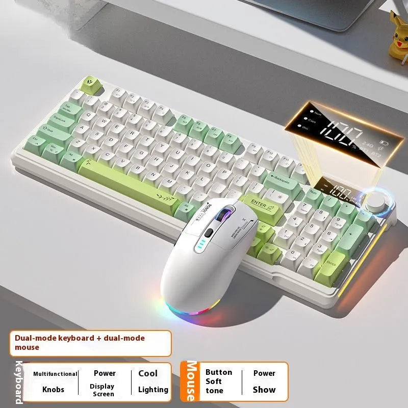 Wireless Bluetooth keyboard and mouse combo in blue and white colour with mechanical feel keycaps