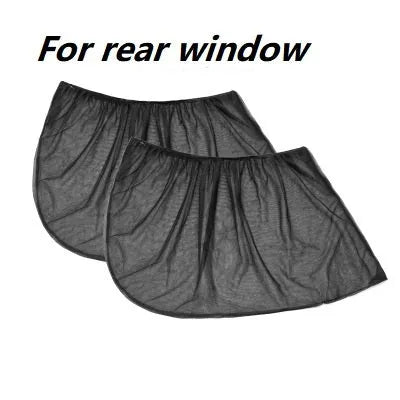 Stretchy non-woven mesh car side window sunshade installed on a vehicle door