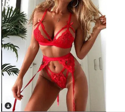 Red and white lace lingerie sets for women available in sizes S M L XL