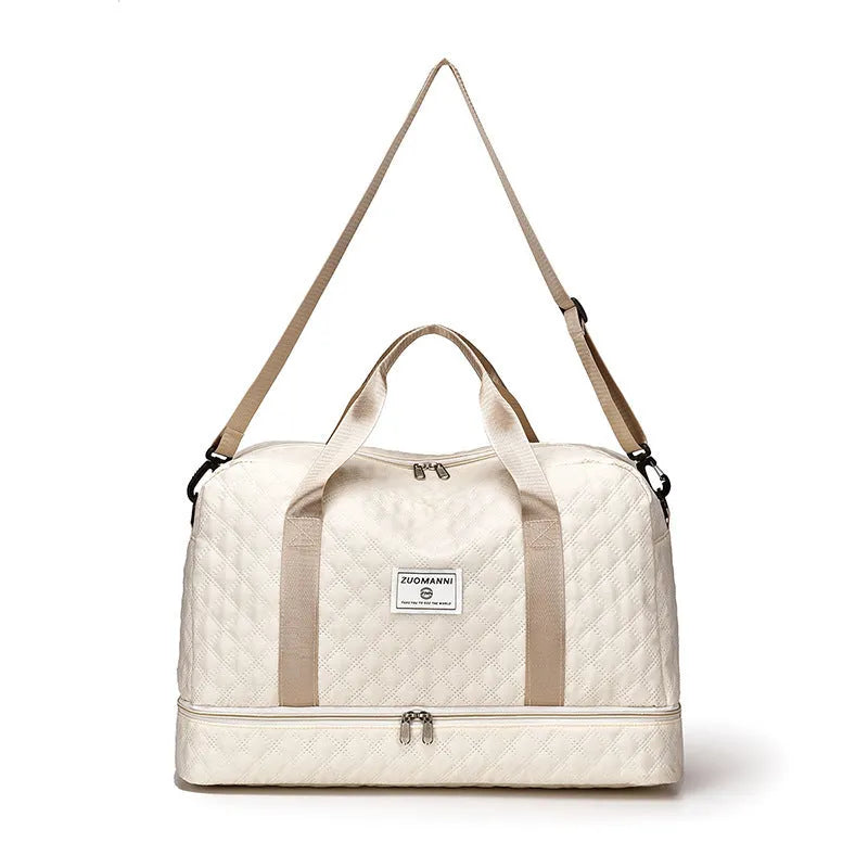 Oxford cloth leisure travel bag in a solid colour with a 36-55L capacity.