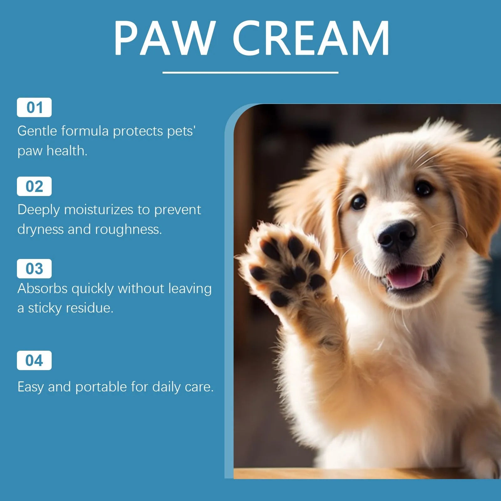 Pet paw care cream tube 30g for dogs with moisturising formula on a light background