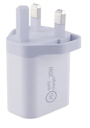 20W PD Type-C USB-C wall charger with 1 metre C-to-C cable in international plug options