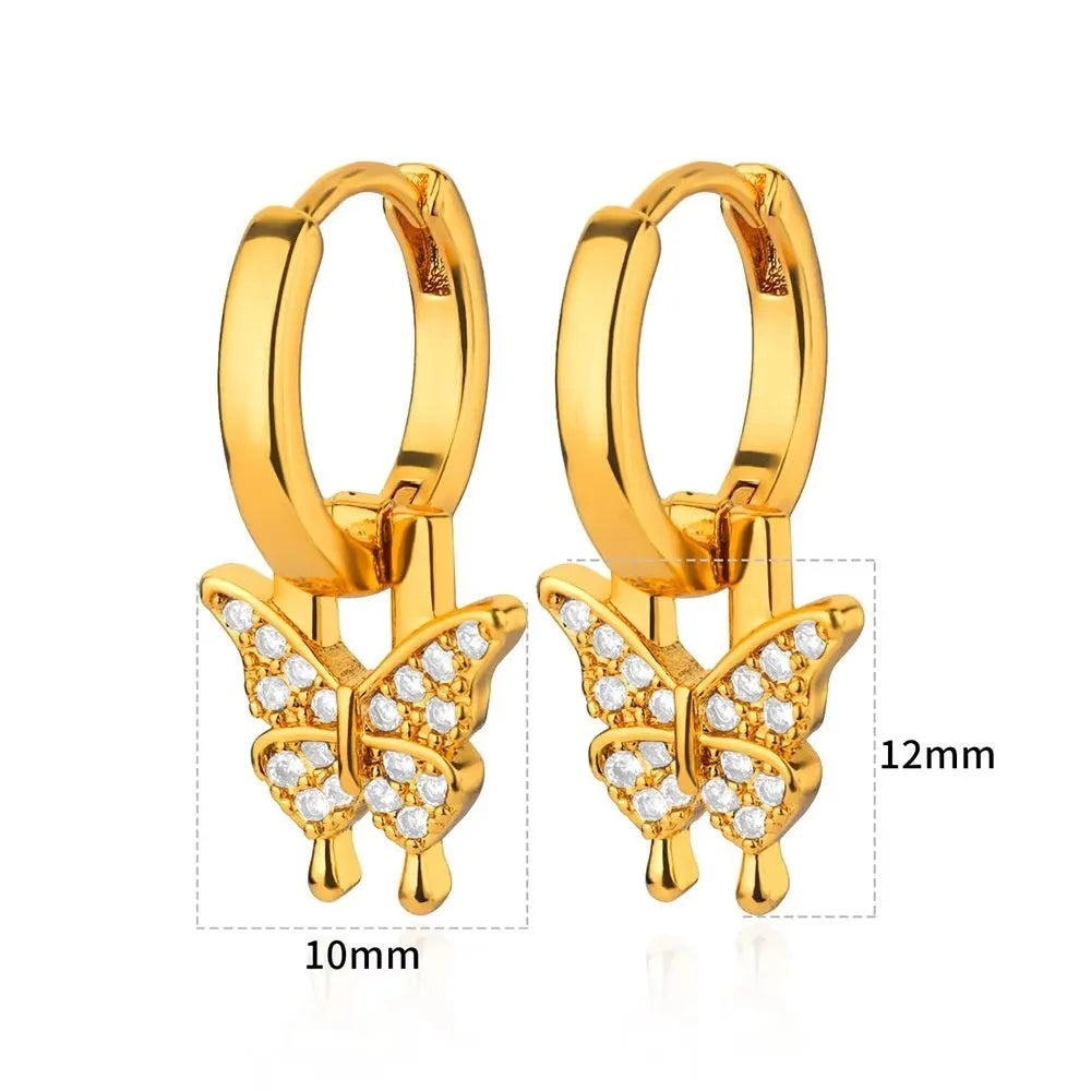 Women's geometric butterfly earrings with diamond treatment in copper with heart and star shapes