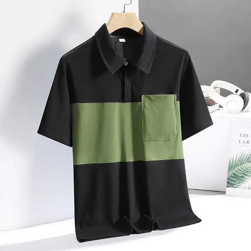 Men's Ice Silk quick-drying polo shirt in khaki, short sleeves, summer casual top