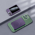 Wireless MagSafe power bank in black, showing industrial style plastic shell and compact rectangular shape.