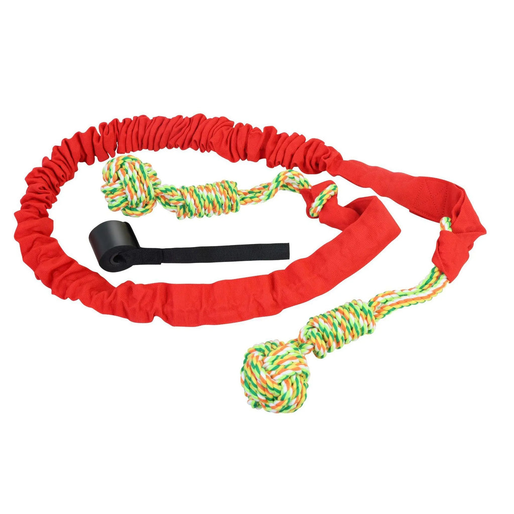 A woven cotton thread dog tug-of-war rope toy shown in black, grey and red colour options.