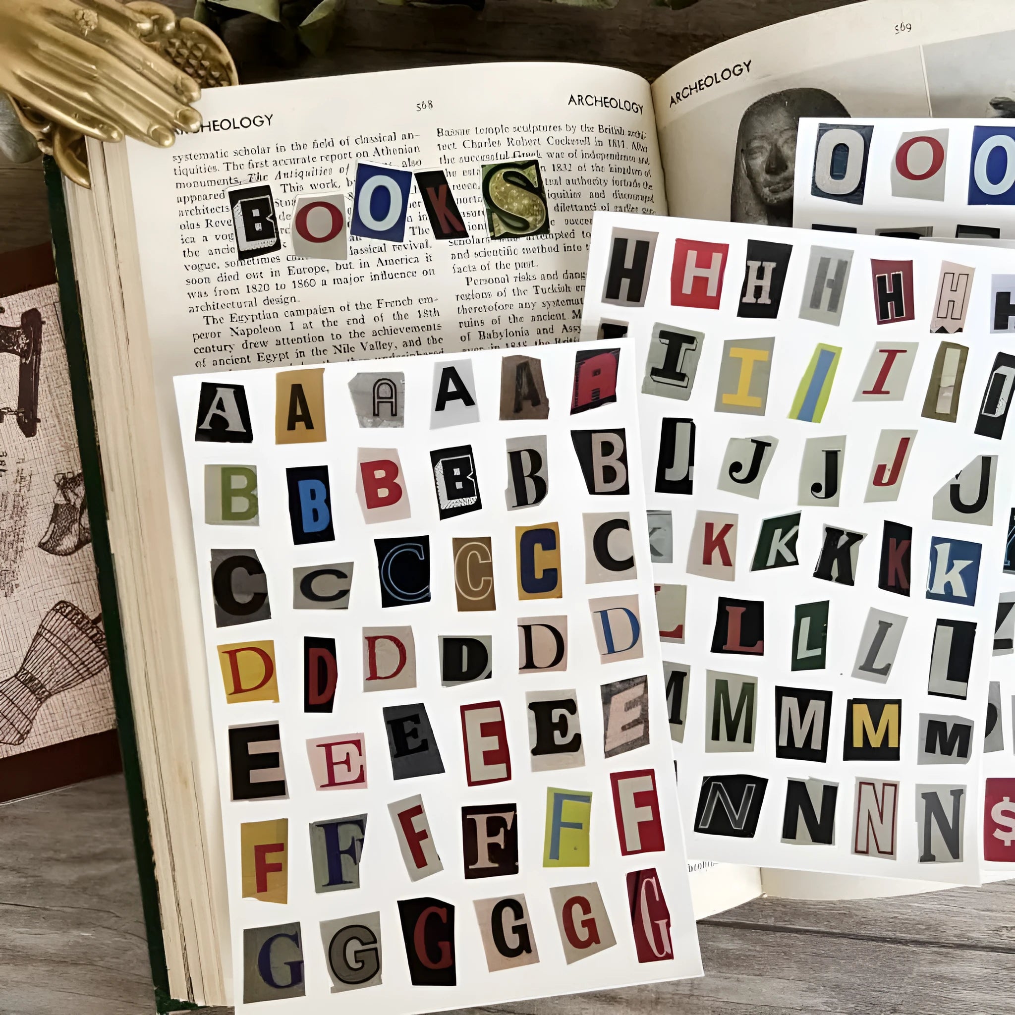 A4 sheet of colourful English alphabet, number, and word stickers in a cute style for decoration and organisation.