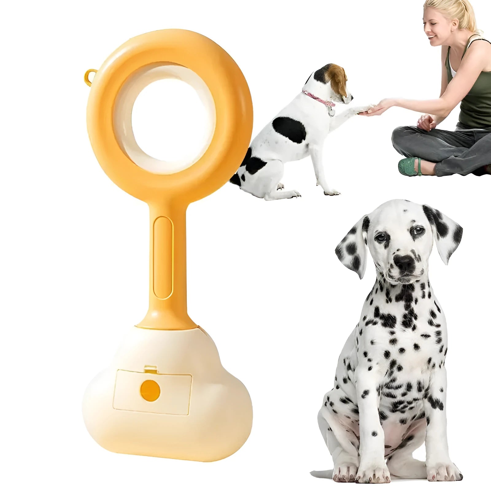 Blue dog pooper scooper with cloud-shaped jaw and comfortable grip handle for outdoor waste pickup