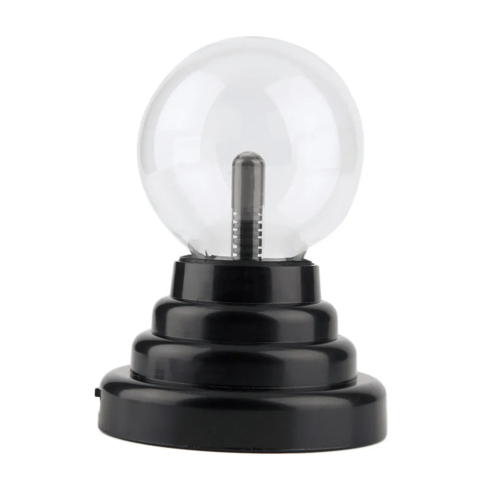 Colourful USB-powered decorative light sphere with 7.62cm glass ball on ABS base