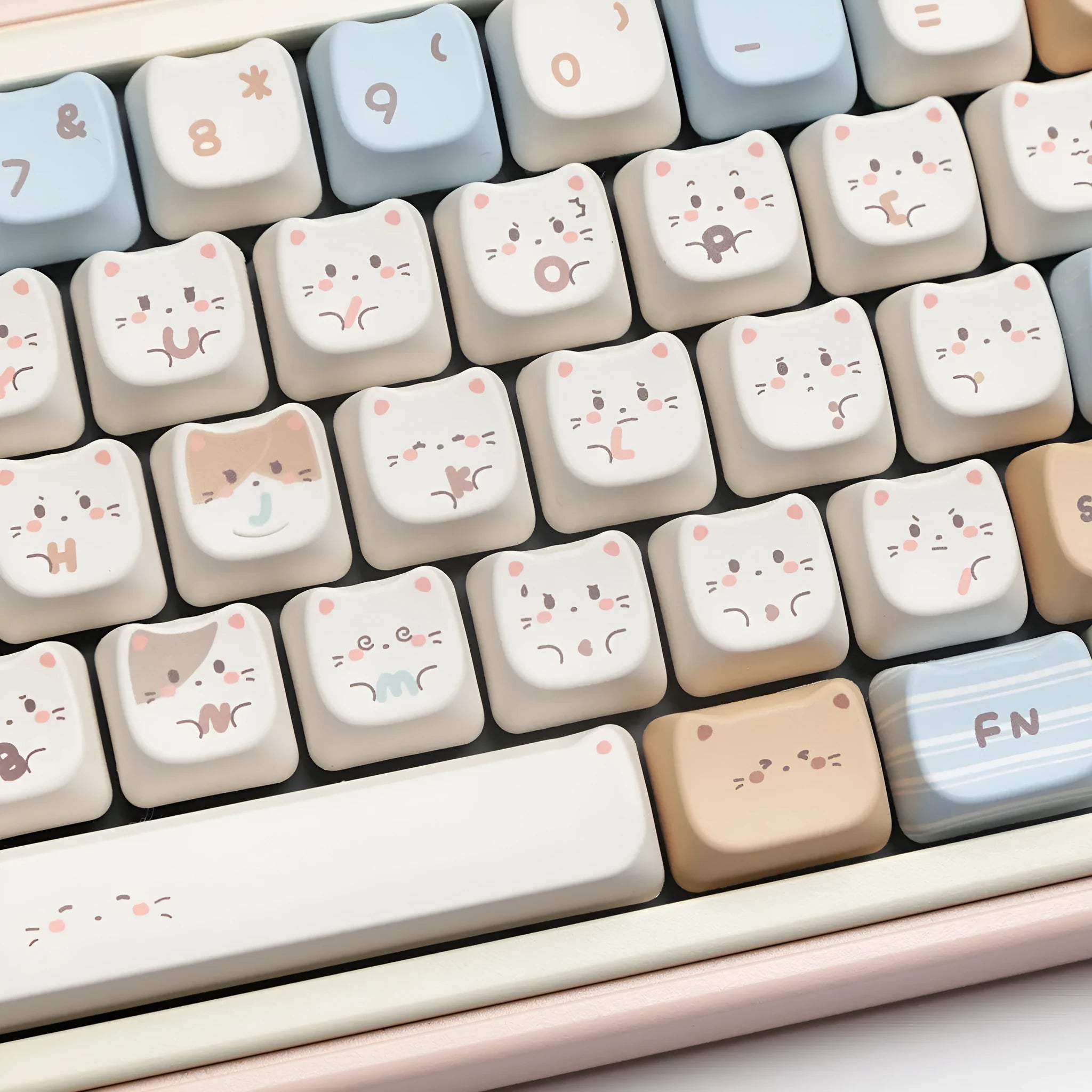 High Sea Salt Cat mechanical keyboard PBT key cap set with March past space bar design and 7u supplement kit