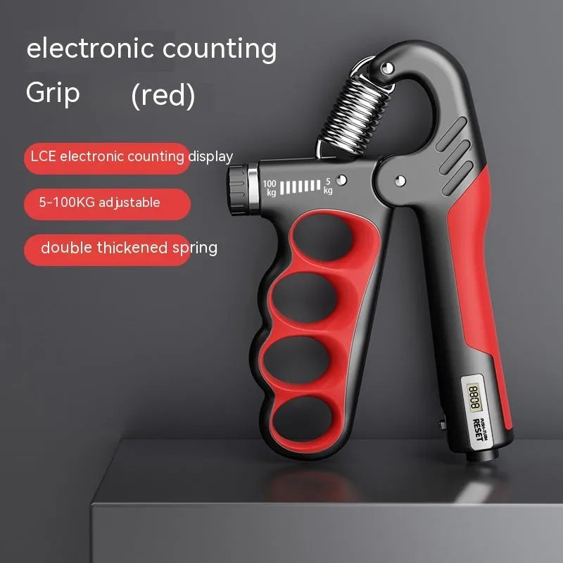 Adjustable electronic count spring grip with orange digital repetition display