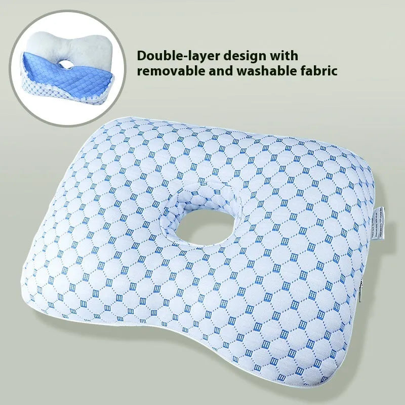 Single hole ear pillow for adults in grey, measuring 39 by 28 centimetres.