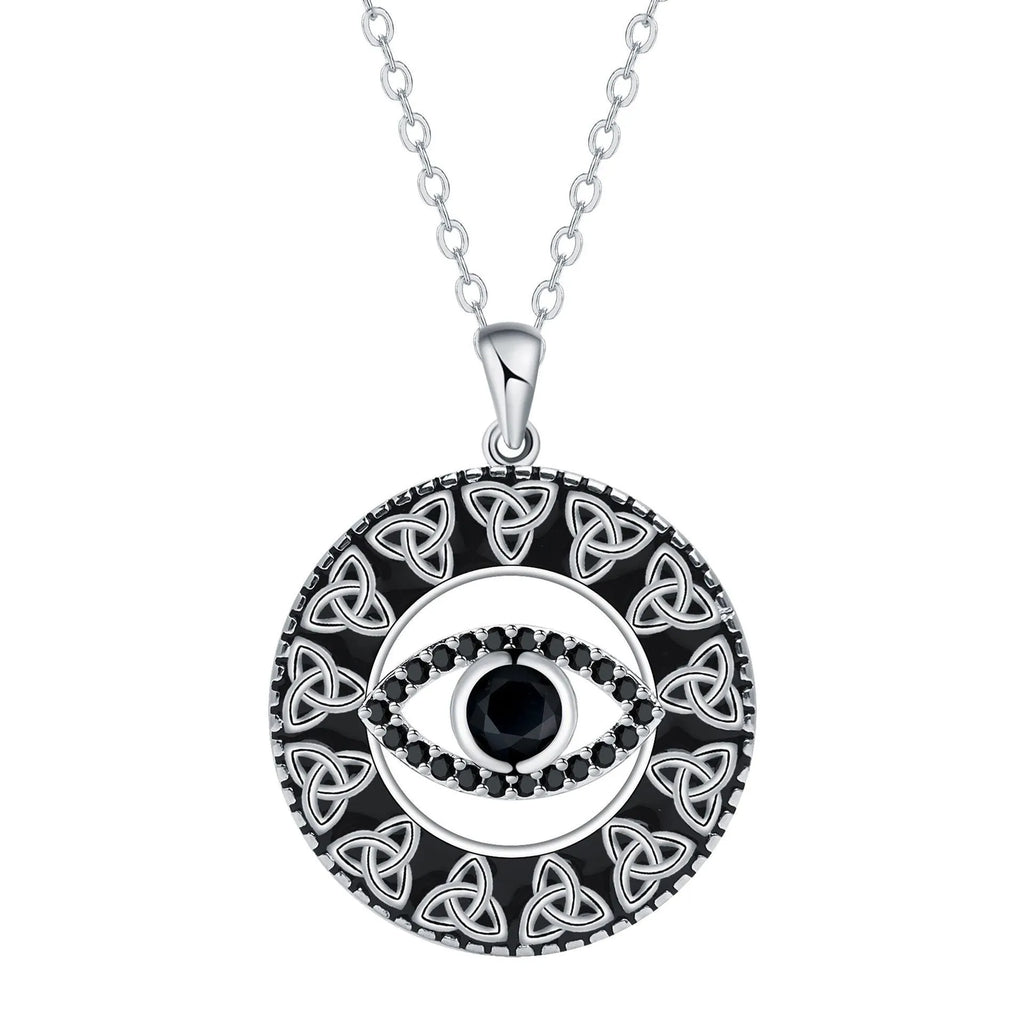 Copper Devil's Eye pendant necklace with electroplated finish on a cross chain for women.